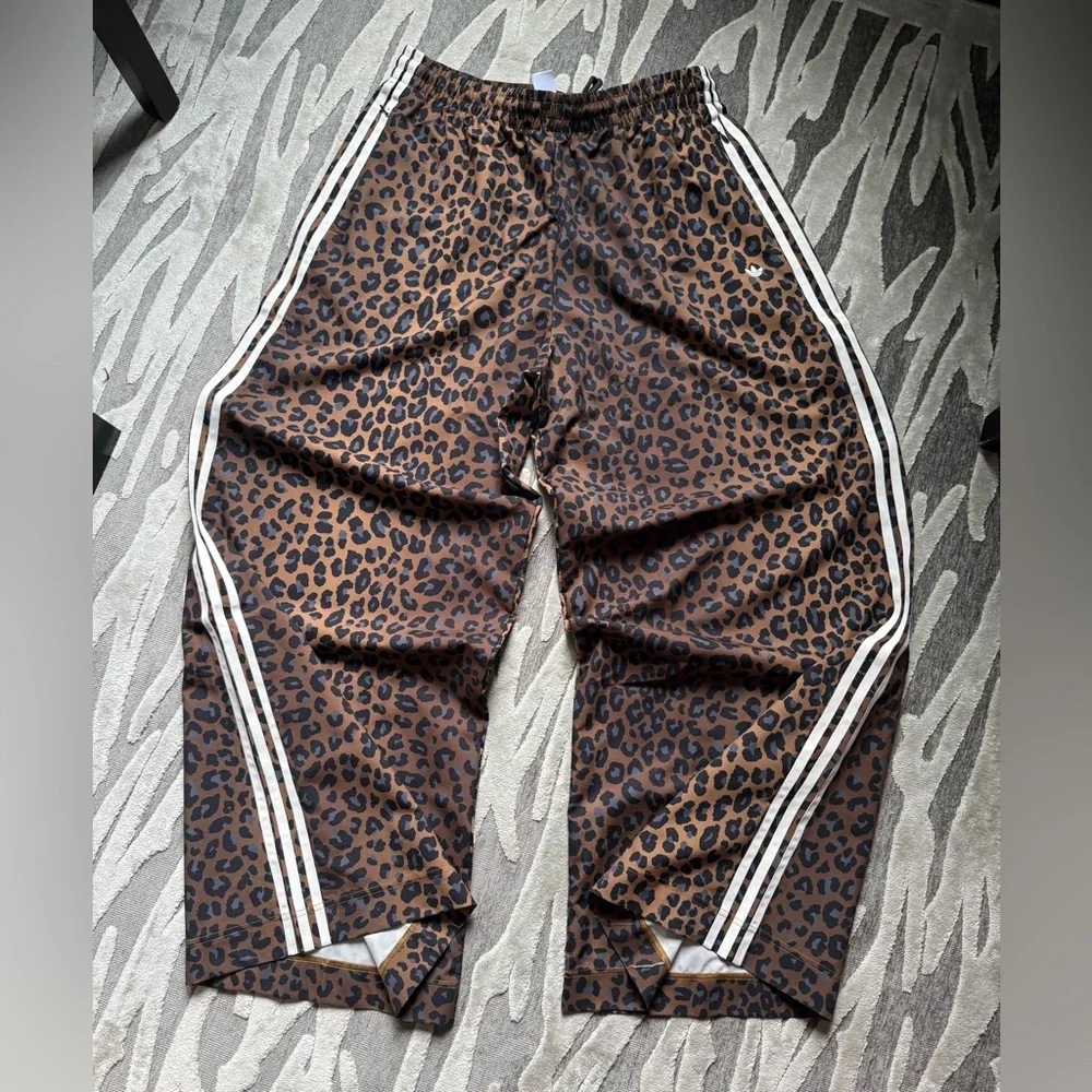 Adidas [XS-XL] Leopard Print Firebird Satin Wide Leg Track Pants - Multi JW7302 - Picture 6 of 11